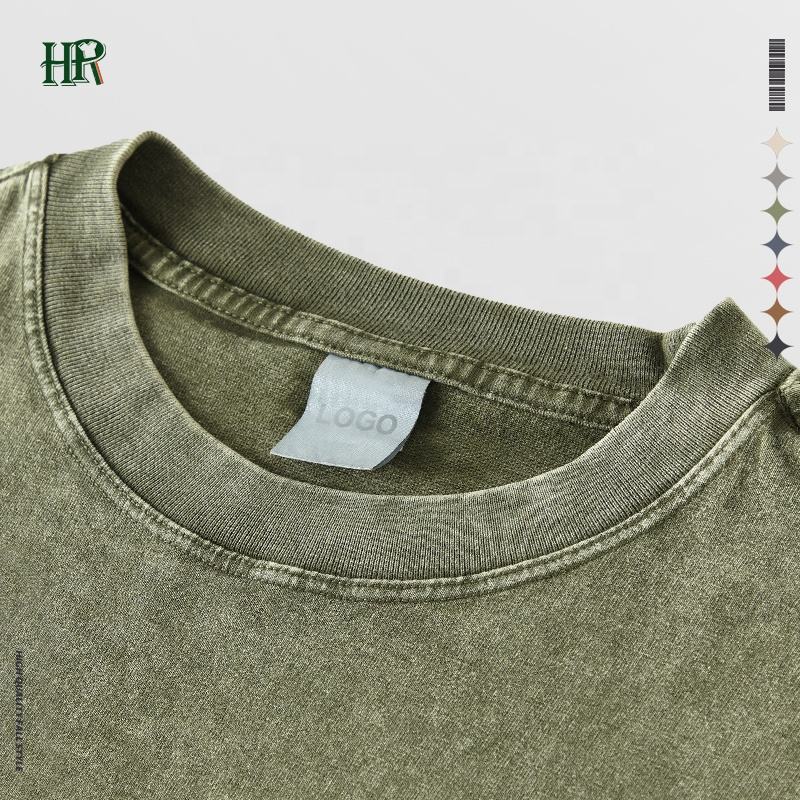 Custom Acid Wash Blank Graphic T Shirt 260g Cotton Oversize Long Sleeve Vintage Washed T Shirts