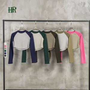 Wholesale Spring New Fashion Sexy Screen Printing Short T-shirts Colorblock Custom Logo Women's Long Sleeve T-shirt - Image 5
