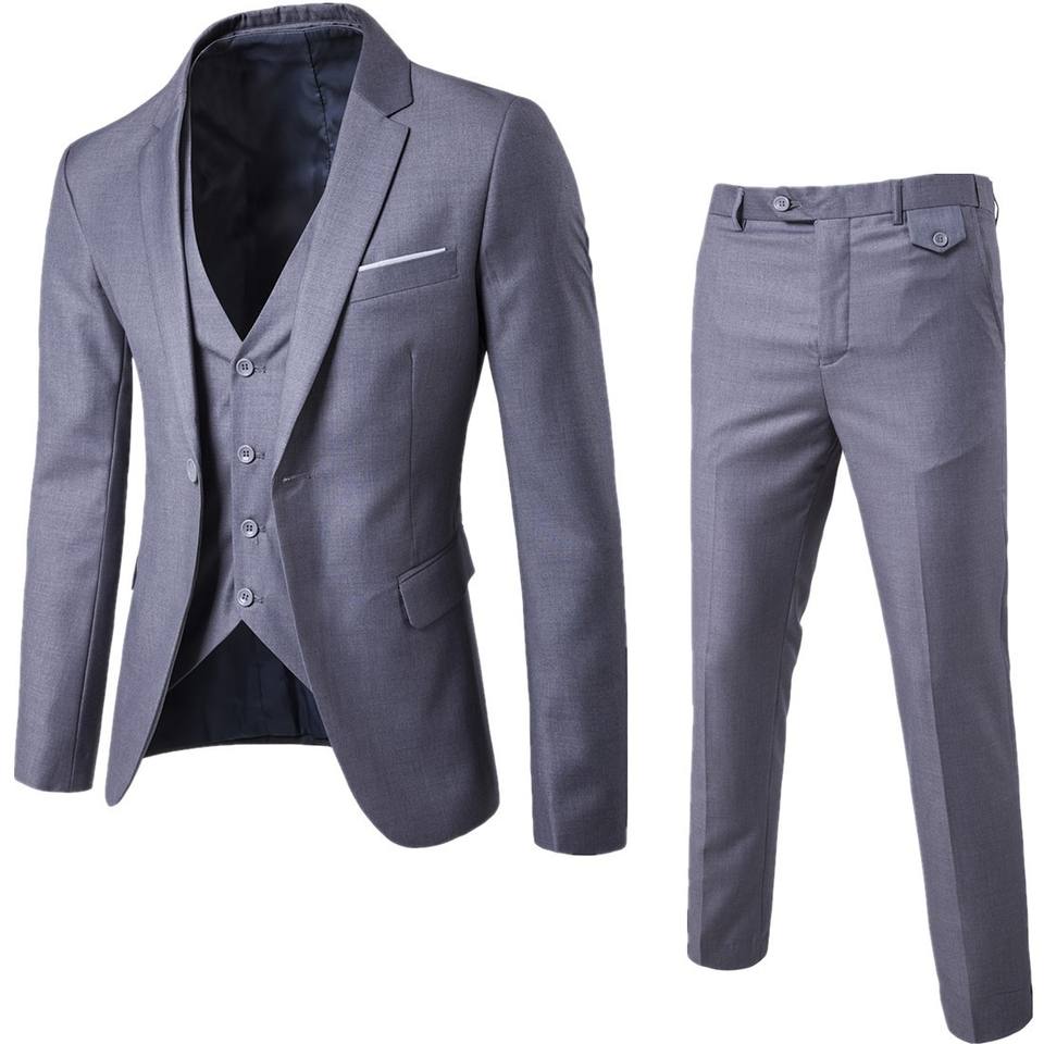 New Trend Men's Three-piece Jacket + Vest + Trousers Slim Suit Groom and Groomsman Wedding Dress Casual Suit Men Blazer Slim Fit