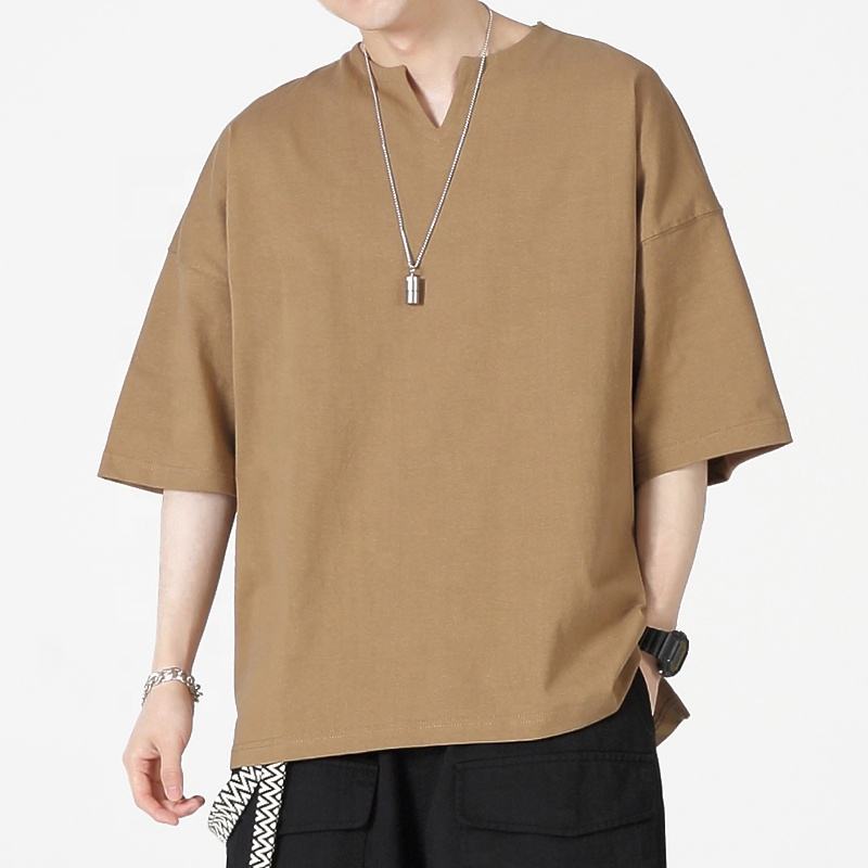 2022 Special Design Oversized Relax Drop Shoulder Pointed Collar V-neck Plus Size Men's T-shirts