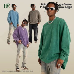Wholesale T Shirts Heavyweight Streetwear Long Sleeve 100% Cotton Oversized Unisex 260 Gsm T Shirt - Image 2