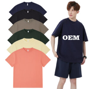 100% Cotton Men's t Shirt and Shorts Set Custom Blank Oversized Pure Color Unisex T-shirt - Image 1