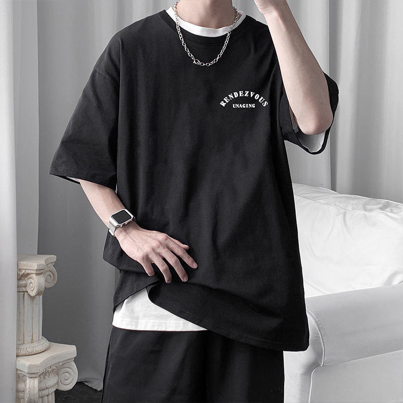 Letter Graphic Men's T-shirt Loose Short Sleeve Tops Casual Oversize Tshirt Male Korean Streetwear Cotton Men's Clothing