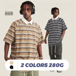Polo Cotton Men High Street Oversized T Shirt Short Sleeve Striped Sport Custom Man T-shirt - Image 2