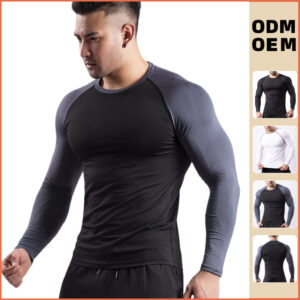 Aoyema Wholesale Compression Gym Shirts Clothing Long Sleeve Slim Fit Fitness Cheap Sport T Shirt for Men - Image 3