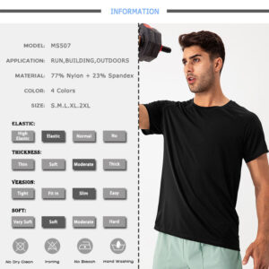 Training Fitness Clothing Men Nylon Breathable Quick-Dry Top Neck Loose Sports Shirts Running Basketball Workout T Shirt for Men - Image 2