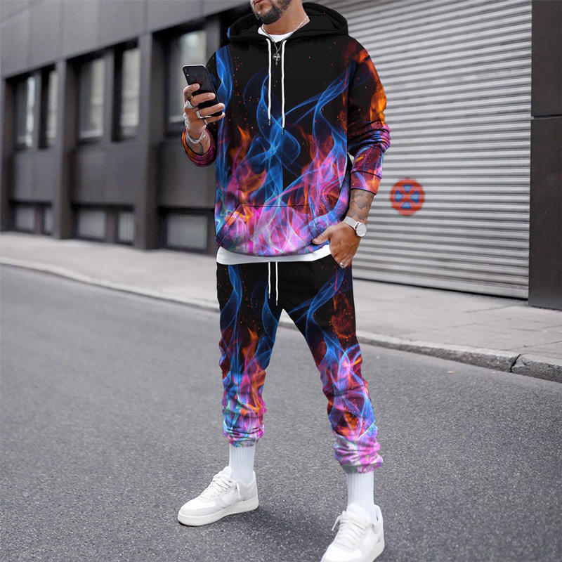 Men Flame Tracksuit Set Men's Winter Printed Autumn Outfit 2021 New Fashion Plus Size Mens Joggers Set Sport Wear Male Clothing