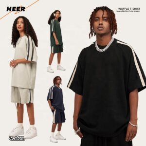 Mans Waffle Knit T-Shirt High Quality Heavy Weight Street Style Casual Ringer Tshirts for Man - Image 1