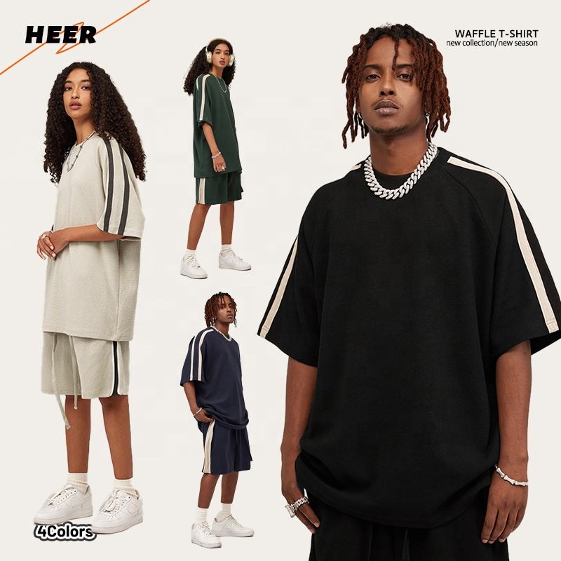 Mans Waffle Knit T-Shirt High Quality Heavy Weight Street Style Casual Ringer Tshirts for Man