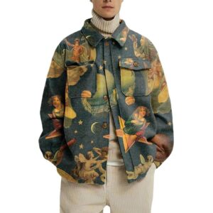 Spring Men's Clothing Print Lapel Baggy Casual Jackets for Men 2021 - Image 1