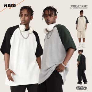 Oversize Waffle Knit Mans Shirt High Quality Heavy Weight Street Style Custom T-Shirts for Man - Image 1