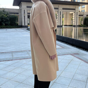 Classic Solid Color Wool Cashmere Coat Winter Warm Long Men Wool Coat With Fox Fur Collar - Image 4