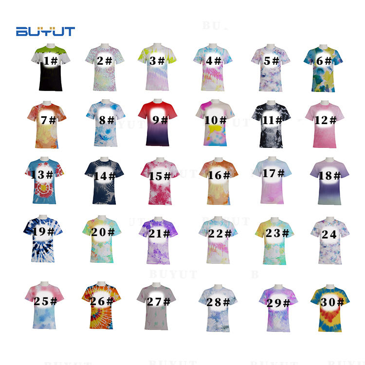 Factory  Hot Selling  Stock  Low MOQ Customized Logo Tie Dye  Print Bleach Shirts Sublimation Blank Bleached Tshirt