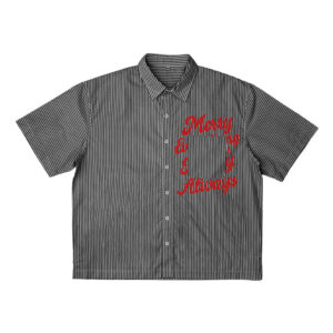 New Shirt Customized Men's American Retro Stripe Shirt Summer Letter Print Short Sleeve Design Feel Loose Shirt - Image 2