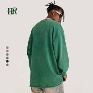 Custom High Quality Heavy Weight Vintage Plain Acid Wash Long Sleeve T Shirt for Men - Image 1