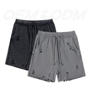 Custom High Quality Men's Cotton Hip Hop Vintage Street Shorts Summer Washed Shorts for Men - Image 1