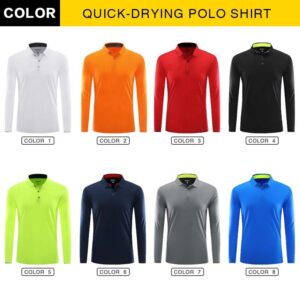 Custom Screen Print Your Logo 100% Polyester Quick Drying Long Sleeve Polo T Shirt - Image 3