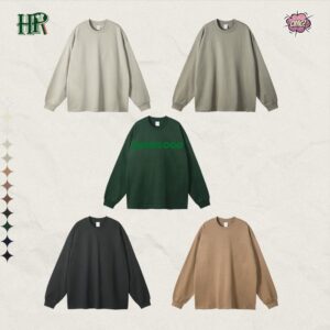 Wholesale No Label T Shirts Heavyweight Streetwear Long Sleeve 100% Cotton Oversized Unisex 280 Gsm T-Shirt - Image 1