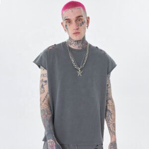 Custom 100% Cotton Sleeveless T Shirts Vintage Fitness Tank Tops Vest Men's Loose Fit Men Tank Top - Image 1