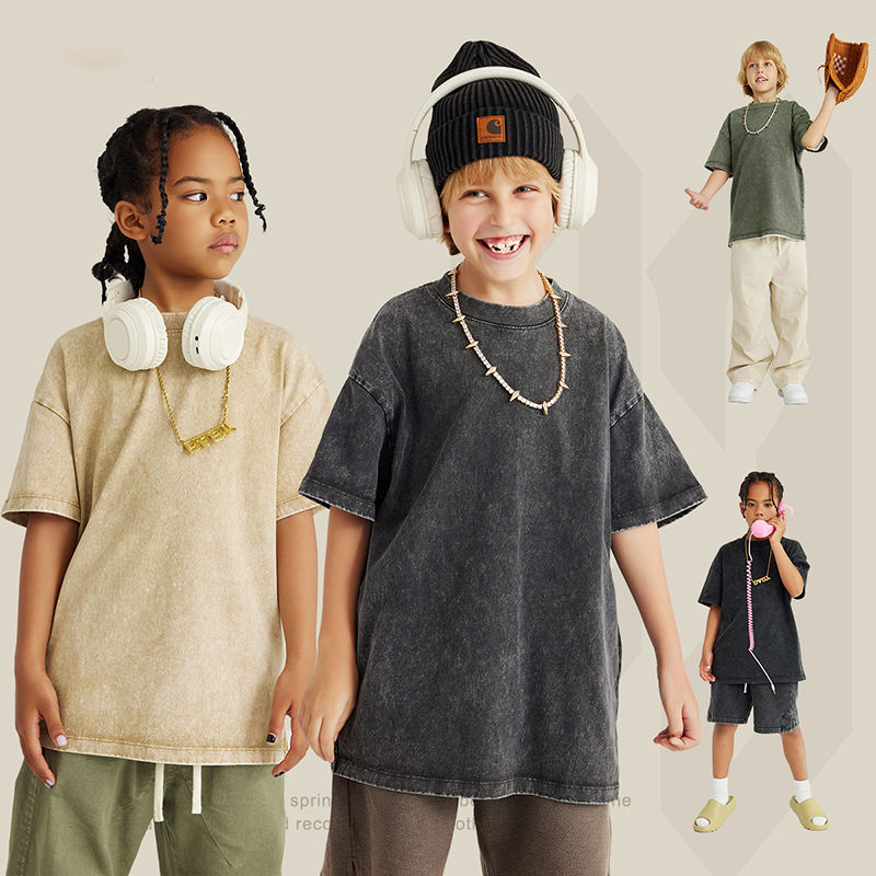 Popular Cotton t Shirt Kids Clothes Heavyweight 270 Gsm Custom Children T-shirt Vintage Style