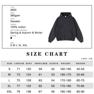 Street Fashion Hip Hop Acid Wash Hoodie Custom Embroidered 100% Cotton Fleece Vintage Blank Black Men's Hoodies - Image 4
