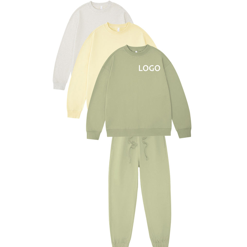 Casual Plain Sweatshirt O-Neck OEM Logo Sweatshirts and Sweatpants Set Unisex Sports Clothing