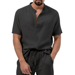 Custom Sportswear Two Piece Short Set Embroidery Casual Botton Short Label Sleeved Solid Color Sports Suit Joggers Men Shorts S - Image 3