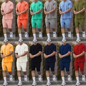 12 Colors OEM Hot Sale Summer Outfit Mens T Shirt Short Sets Two Piece Clothing Cotton Men Oversized Casual Sets - Image 1