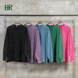 Custom High Quality Heavy Weight Vintage Plain Acid Wash Long Sleeve T Shirt for Men - Image 4