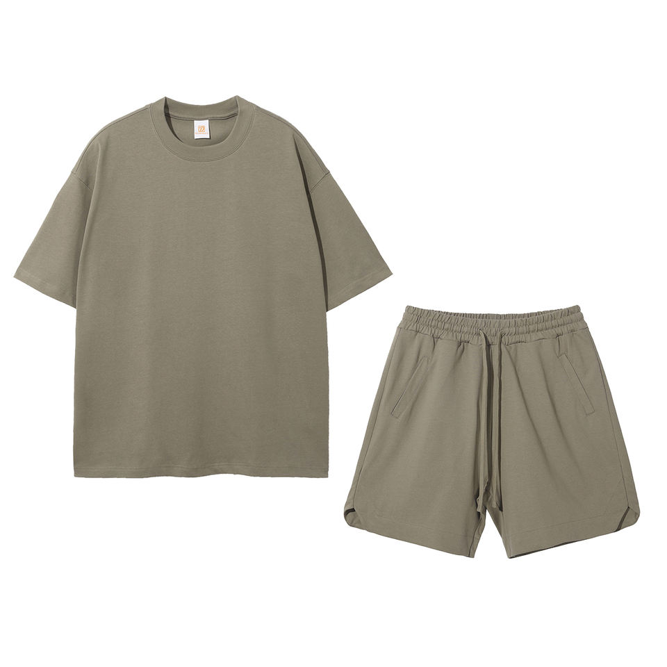 Men's Oversized T-Shirt Shorts Set 100% Cotton High Quality Men's Summer Sports Tee and Shorts Suit Tracksuit for Men