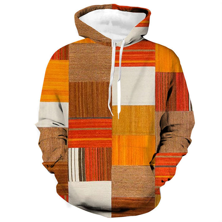 Men's Oversize Pullover Hoodies With Long Sleeve Patchword Plaid Casual Sweatshirt Color Block Clothing