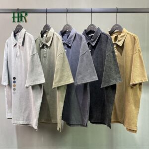 Custom Embroidered Polo Shirt Short Sleeve Men's Summer Vintage Washed Distressed Polo Shirt - Image 4