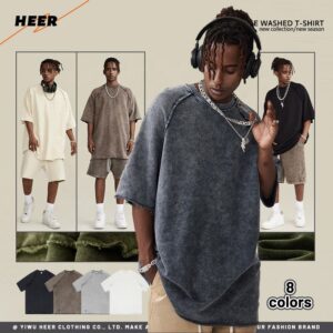 Acid Wash Mans T Shirt High Quality Heavy Weight Street Style Plain Custom Wholesale T-Shirts for Man - Image 2