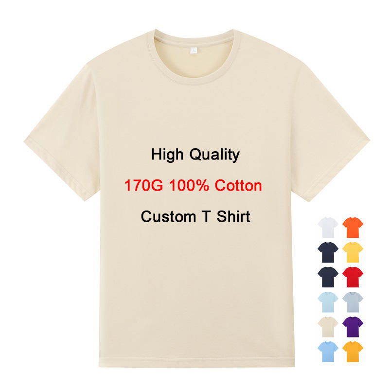 Wholesale 170 Gsm Tshirt Short Sleeve Custom Screen Printing Design 100% Cotton Blank T Shirts for Men