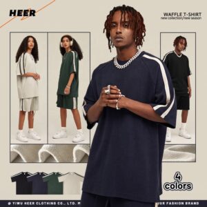Mans Waffle Knit T-Shirt High Quality Heavy Weight Street Style Casual Ringer Tshirts for Man - Image 2
