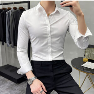 New Fashion Autumn Solid Color Long Sleeve Dress Men Clothes Shirts for Men Slim - Image 2