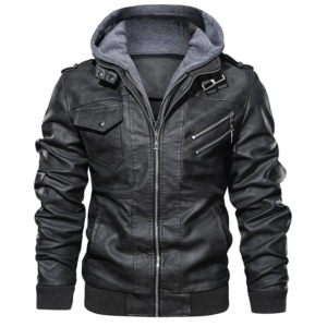 Casual Jacket Motorcycle Jacket with Hat Windproof Winter Men's Pu Leather Wholesale Bulk Men Clothing Hoodie Active Wear - Image 1