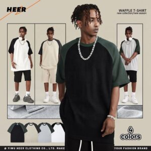 Oversize Waffle Knit Mans Shirt High Quality Heavy Weight Street Style Custom T-Shirts for Man - Image 2
