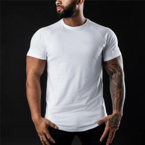 Wholesale Men's Cotton Spandex T Shirt Quick Dry Athletic Tee Muscle Fit Training Sports Blank T-shirt - Image 2