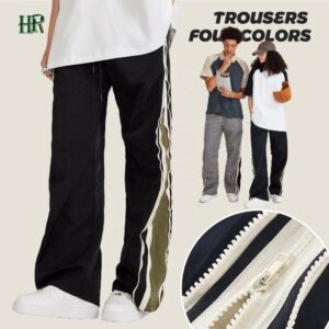 2023 Custom Thin Double Zipper Contrast Woven Trousers Casual Wide Leg Pants  Wholesale - Image 2