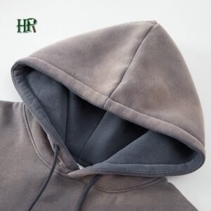 Wholesale Vintage Washed Graphic Print Hoodie French Terry Mens Distressed Hoodie - Image 5