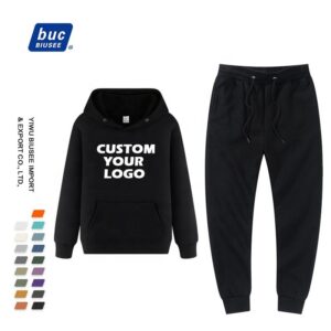 2021 Custom Logo Solid Color Hoodie Set Wholesale Men Sport Pullover and Sweatpants 2 Piece Set - Image 2