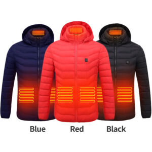 Black Men Custom Logo Battery Electric Heated Jacket 8 Zone Usb Heating Washable Winter Stand Woven Print Pattern Quilted Jacket - Image 4