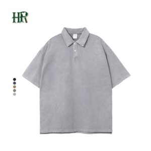 Custom Embroidered Polo Shirt Short Sleeve Men's Summer Vintage Washed Distressed Polo Shirt - Image 2