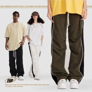 High Quality Track Pants Vintage Streetwear Man Joggers Polyester Stacked Men's Sweatpants - Image 2