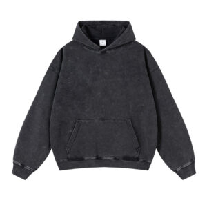 Street Fashion Hip Hop Acid Wash Hoodie Custom Embroidered 100% Cotton Fleece Vintage Blank Black Men's Hoodies - Image 1