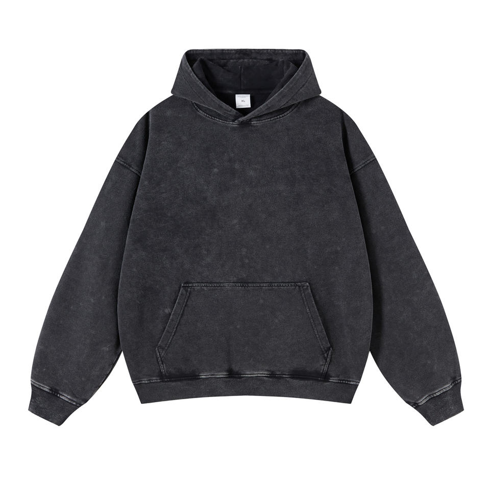 Street Fashion Hip Hop Acid Wash Hoodie Custom Embroidered 100% Cotton Fleece Vintage Blank Black Men's Hoodies