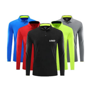 Custom Screen Print Your Logo 100% Polyester Quick Drying Long Sleeve Polo T Shirt - Image 1