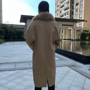 Classic Solid Color Wool Cashmere Coat Winter Warm Long Men Wool Coat With Fox Fur Collar - Image 5
