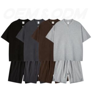 Custom Summer Street Fashion Casual T-shirt Short Set Stand Collar Waffle Plus Size Men's Sets - Image 1